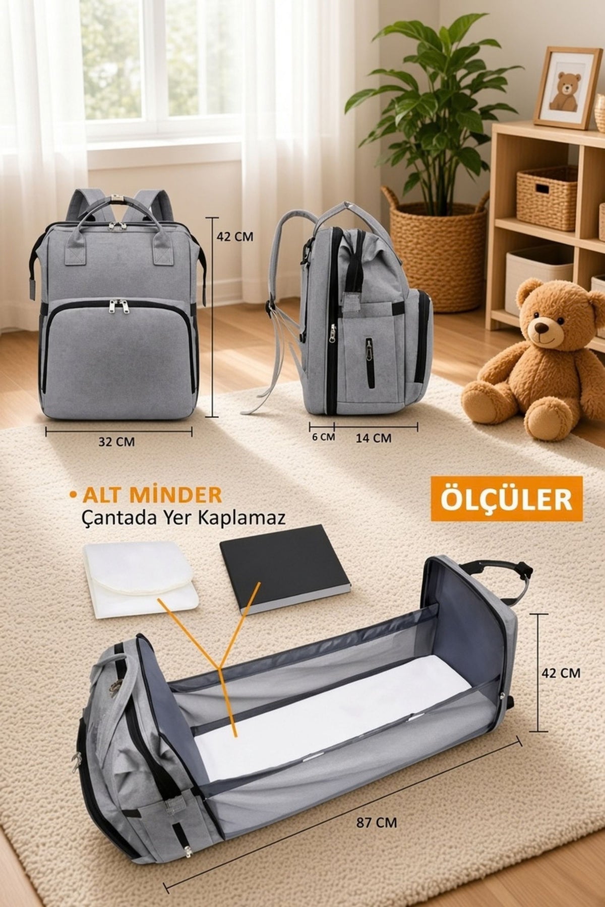 POFİMO Bebek Bakım Çantası — GRİ